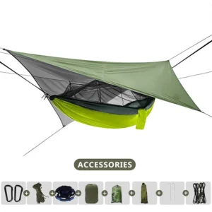 Outdoor Double Camping Hammock with Mosquito Net and Rain Fly Tarp Lightweight Parachute Hammocks for Travel Hiking